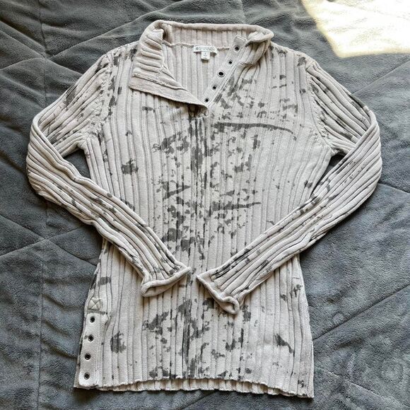 Vintage Y2K grunge grey collared sweater with grommets by Spanner size large - Picture 1 of 6